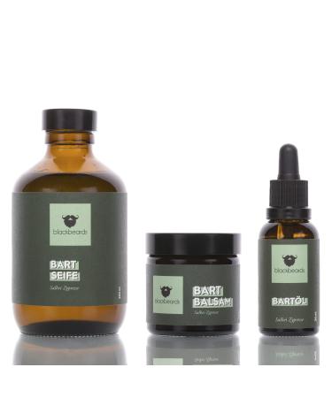 Blackbeard's beard care Set Sage Cypress Waldiger spicy fragrance With beard oil beard balm and beard soap Beard care from 3-day beard to full beard Gift set for the man with beard
