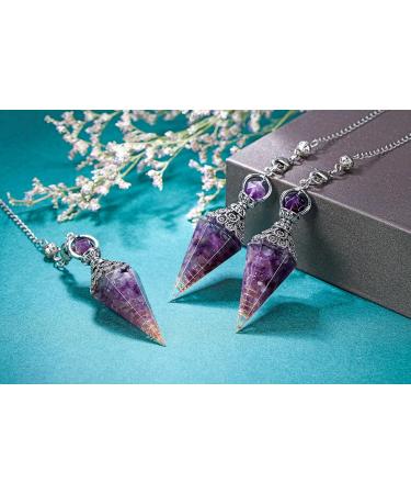 Buy Amethyst Gemstone Pendulum Pendant with Chain for Reiki Healing Dowsing & Scrying - International Shipping Available - Buy Online on GoSupps.com