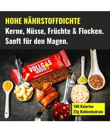 Vollgas Riegel Sauerkirsch - Vegan Organic Energy Bar with 30mg Caffeine | Gluten-Free Sports Bars for Cycling Running Hiking - 20 Pieces - Buy Online on GoSupps.com