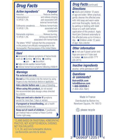 Boiron HemCalm Ointment for Hemorrhoid Relief - 3 oz (3 Pack of 1 oz) | Soothes Pain, Itching, Swelling, and Discomfort - Buy Online on GoSupps.com