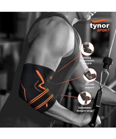 TYNOR Elbow Brace Compression Support for Women & Men - Elbow Support Sleeve for Elbow Treatment Workouts Weightlifting Stretchable Straps for Perfect Fit Black & Orange Medium 1 Unit M Orange - Buy Online on GoSupps.com