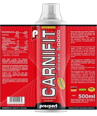 Prosport Carnifit Liquid 50000 Lemon Fresh - L-Carnitine & Vitamin B6 Supplement - Ready to Drink Boost Energy & Metabolism - International Shipping - Buy Online on GoSupps.com