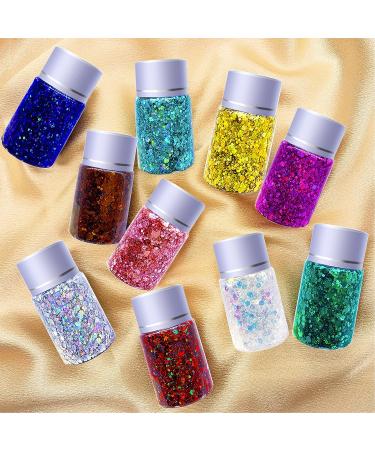 Body Face Glitter Gel 10 Colors 10.6oz - Holographic Chunky Laser Liquid Glitter for Makeup, Eyeshadow, Hair, Nails - Includes Spoon - SUPGIFT - Buy Online on GoSupps.com