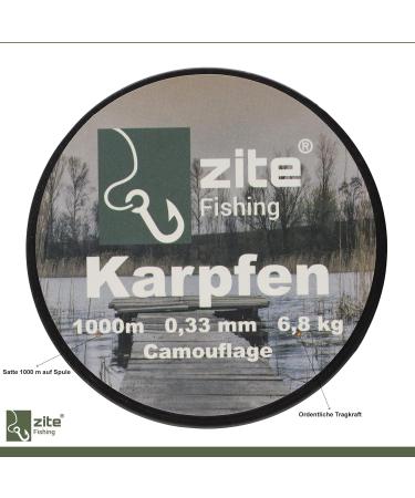 Zite Fishing Monofilament Line - Camouflage Carp Cord 0.33mm 1000m - Abrasion-Resistant Nylon with 6.8g Load Capacity for Superior Fishing Performance - Buy Online on GoSupps.com