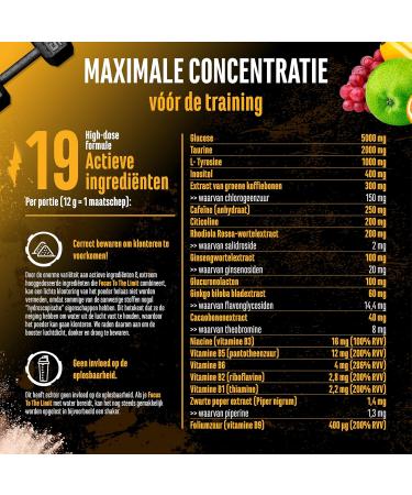 VitamineVersand 24 Focus to the Limit Highdose Pressure with LTyrosine + Turine + Insitol + Ginkgo extract + Citcoala root + Cafeola root + Cafeola root + Caffin & Vitamins 240 g Fruit Mix taste tastes tastes tastes - Buy Online on GoSupps.com