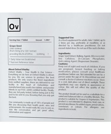 Grape Seed Tablets 6000mg | Antioxidant Vision & Vascular Health Supplement | Oxford Vitality 500 - Buy Online on GoSupps.com