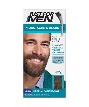 Just For Men Moustache & Beard Medium-Dark Brown Dye Eliminates Grey For a Thicker & Fuller Look With An Applicator Brush Included M-40 Medium-Dark Brown M40 - Medium-Dark Brown