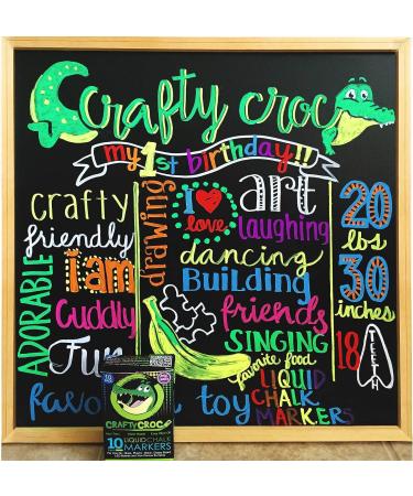 Crafty Croc Liquid Chalk Markers - 10 Pack Neon Chalk Pens for Nonporous Surfaces - Buy Online on GoSupps.com