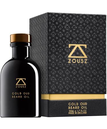 ZOUSZ Beard Oil - Gold Oud Scented Men's Grooming with Natural Avocado Argan Macadamia Oils - Non-Greasy Facial Hair Softener & Moisturiser for Styling Vegan-Friendly Gift for Men 50mL Gold Oud 50.00 ml (Pack of 1)
