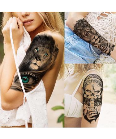 65 Sheets FANRUI Black Tiger Lion Temporary Tattoos | Waterproof Arm Sleeve Tattoo Stickers for Men and Women | Snake Wolf Rose Flower Compass Designs | 3D Skull Owl Fake Tattoos - Long Lasting and Realistic Look - Buy Online on GoSupps.com