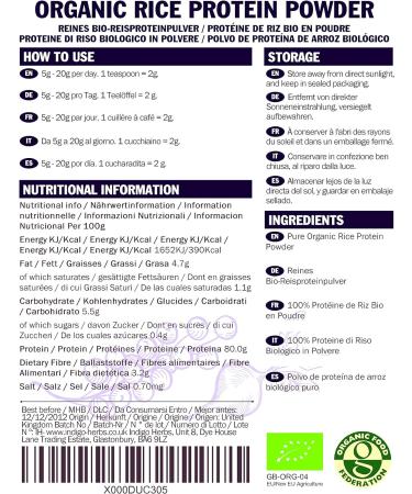 Organic Rice Protein Powder 500g by Indigo Herbs | Plant-Based Protein Supplement - Buy Online on GoSupps.com