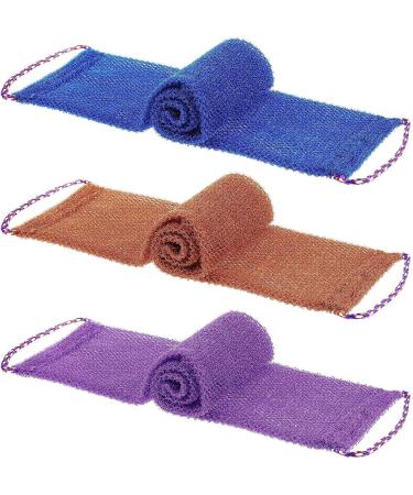 Pinkiou 3-Piece Shower Sponge Set - African Exfoliating Net Bath Sponge with Handle for Gentle Exfoliation - Soft, Durable Nylon - Suitable for Daily Use - Purple, Blue, Coffee - Ideal for Women and Men - Buy Online on GoSupps.com