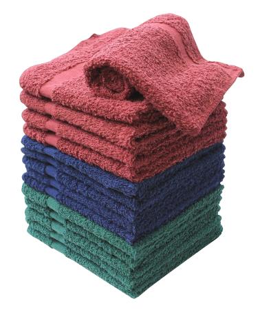 Super Soft Small Towels - 100% Cotton - 15 Pack Wash Cloths - Green Blue and Burgundy