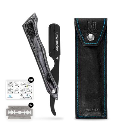 Precise premium-rasier knife + high-quality real leather etui + simple instructions + sharp exchange blades |Urwunder Fangz |Shave perfectly (black/black)
