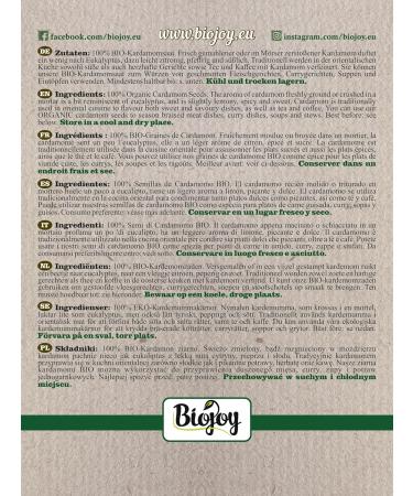 Buy Biojoy ORGANIC Cardamom Seeds Whole (100g) - Premium Quality Peeled Elettaria Cardamomum for International Shipping - Buy Online on GoSupps.com