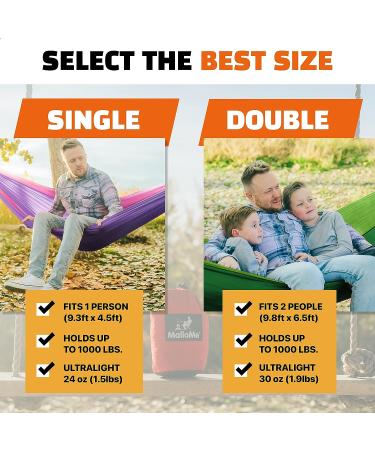MalloMe Camping Hammock with Straps - Portable Double Hammock for 2 People - Outdoor Tree Hammock in Black/Grey - Ideal for Travel and Camping - Buy Online on GoSupps.com