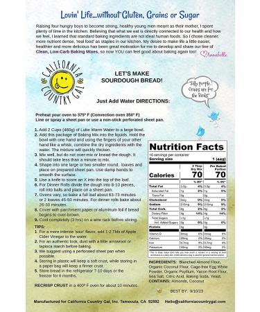 California Country Gal Clean Keto Sourdough Loaf Mix - Just Add Water - Low Carb, Paleo, Grain Free - Gluten Free, Lectin Free - 8.8oz - Buy Online on GoSupps.com