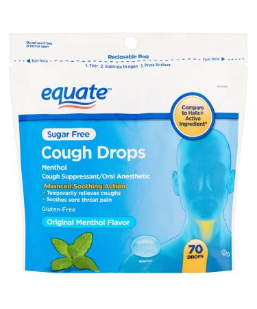 Equate (Compare to Halls) Sugar Free Cough Drops, Menthol, 70 Ct - 2 Packs