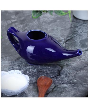 Leak Proof Durable Porcelain Ceramic Neti Pot Hold 230 Ml Water Comfortable Grip | Microwave and Dishwasher Safe eco Friendly Natural Treatment for Sinus and Congestion - Blue