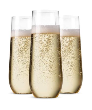 Munfix 24 Pack Stemless Plastic Champagne Flutes Disposable 9 Oz Clear Plastic Toasting Glasses Shatterproof Recyclable and BPA-Free