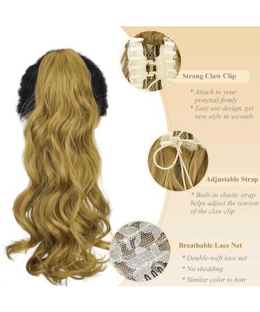 Gairyan 45cm Dark Blonde Claw Clip Ponytail Extensions - Curly Wavy Synthetic Hair for Women - Buy Online on GoSupps.com