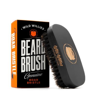 Natural Boar Bristles Beard Brush by Wild Willies - Small Travel Size with Ergonomically Designed Wood Handle - Professional Beard and Mustache Grooming Softens and Untangles Your Beard