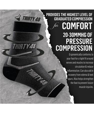 Thirty48 Plantar Fasciitis Compression Socks - 20-30 mmHg Foot Sleeves for Arch & Heel Support - Reduce Swelling & Boost Circulation - Black, Medium - Buy Online on GoSupps.com