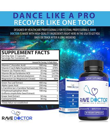 Rave Doctor - Festival Necessities & Recovery Pills for Ravers | Rave Vitamins & Supplements with 5HTP - Rave Gear Pack - Buy Online on GoSupps.com