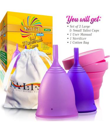 Talisi Reusable Menstrual Cups - Set of 2 for Women | Eco-Friendly Feminine Hygiene | Collapsible Sterilization | Regular & Heavy Flow | Small & Large | Alternative to Tampons & Pads - Buy Online on GoSupps.com