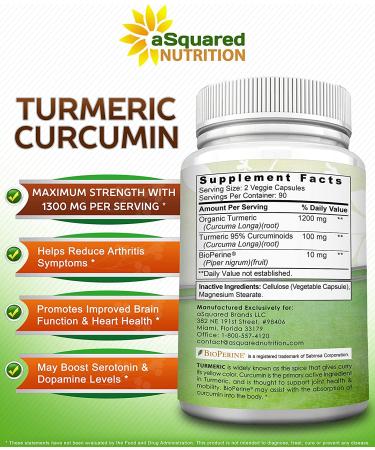 Turmeric Curcumin 1300mg with BioPerine - 180 Capsules | 95% Curcuminoids | Anti-Inflammatory Joint Pain Relief | Natural Tumeric Root Powder Supplements - Buy Online on GoSupps.com