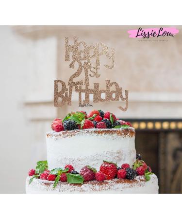 Happy 21st Birthday Cake Topper Decoration in Fun Style (Made in UK) - Rose Gold - Buy Online on GoSupps.com