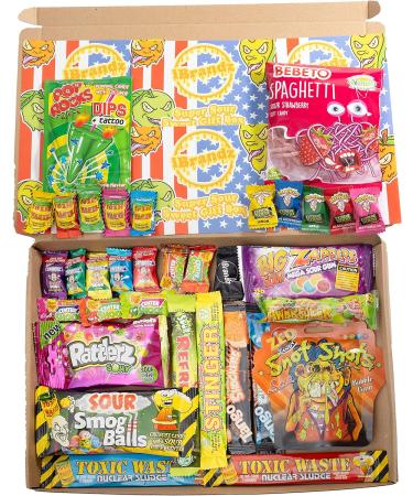 Super Sour Sweet Gift Box Hamper 34 Treats Ultimate American and World Candy. Gift for Children or Adults as Birthday Christmas Easter Gift. Extreme Sour contains Warheads Toxic Waste etc - Buy Online on GoSupps.com