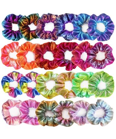 Beauty.H.C 24 Pcs Shiny Metallic Scrunchies Elastic Hair Bands Hair Tie Ropes Scrunchy Soft Hair bobbles for Ponytail Holder fasion Hair Scrunchies for Girls Party Favorts