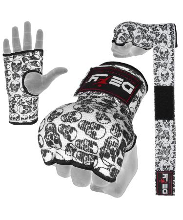 Defy Gel Padded Inner Gloves with Hand Wraps - MMA Muay Thai Boxing Fight Pair Skulls X-Large