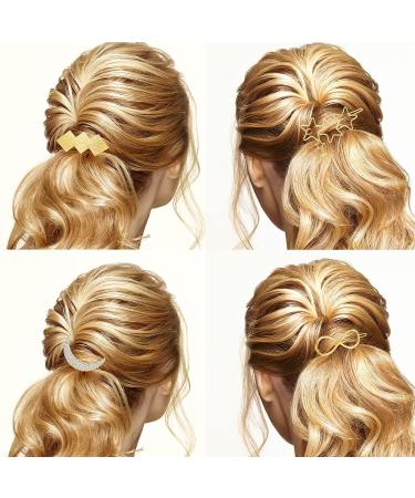 12-Piece Minimalist Gold Hair Barrettes with Rhinestone Pearl Moon Star - Women's Hair Accessories - Buy Online on GoSupps.com