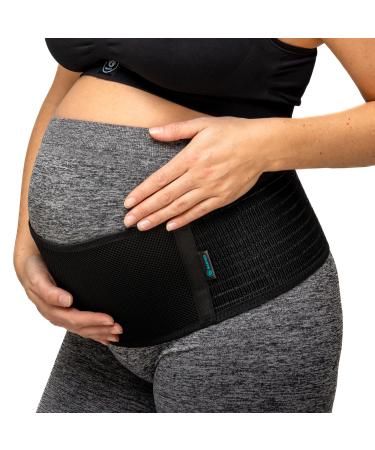 BABYGO 2 in 1 Pregnancy Belly Band Support for Bump | Pelvic Maternity Belt for Pregnant Women | Helps with Back Hip Pain | 50 Page Book with Exercises Included | Black XL