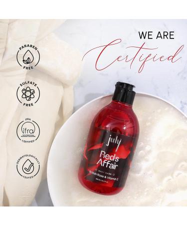 July Reds Affair Body Wash 300ml - British Rose & Vitamin E | Exfoliating Shower Gel for Men & Women | Long Lasting Moisturizer & Fragrance - Buy Online on GoSupps.com
