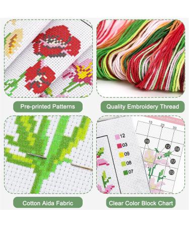Caydo DIY Stamped Embroidery Bookmark Kit - Flower Patterns, 14 Count Cross Stitch Projects for Book Lovers - 3 Pieces - Buy Online on GoSupps.com