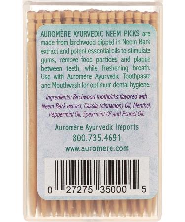 Auromere Ayurvedic Neem Toothpicks - Vegan & Natural - Non GMO - Birchwood - 2 Pack (100 Count each) - Buy Online on GoSupps.com