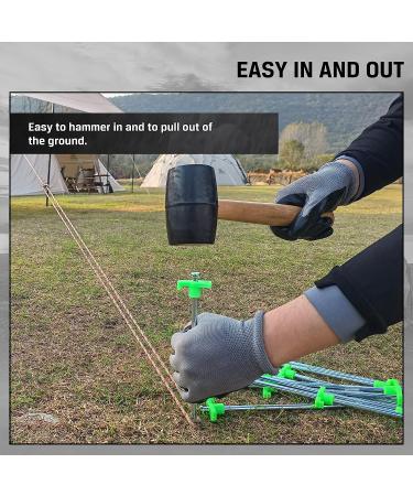 10pc Galvanized Metal Tent Stakes with Wooden Handle Rubber Mallet - Heavy Duty Camping Accessories - Buy Online on GoSupps.com