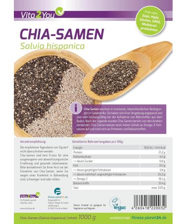 Vita2You Chia Seeds - Salvia Hispanica - 3 x 1kg Zip Bag - Premium Quality - Buy Now for Global Shipping - Buy Online on GoSupps.com
