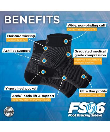 OrthoSleeve FS6 Compression Foot Sleeve for Plantar Fasciitis & Heel Pain | Medium Black - Support for Achilles Tendonitis & Swelling (One Pair - Buy Online on GoSupps.com