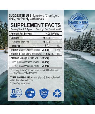 NANOWELL Wild Alaskan rTG Omega-3 Fish Oil 1196mg - EPA DHA Vitamin D3 & E - 120 Softgels 60 Day Supply 120 Count (Pack of 1) - Buy Online on GoSupps.com