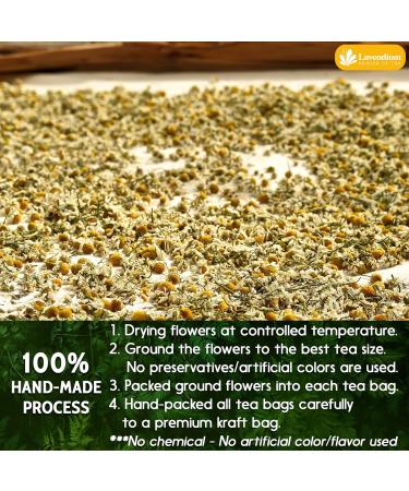 Lavendium 30 Chamomile FLower Tea Bags 100% Natural and Pure Chamomile Flowers Eco-conscious Tea Bags. Chamomile Flower Herbal Tea. No Sugar No Caffeine No Gluten Vegan. CA Chamomile 30 Bags - Buy Online on GoSupps.com