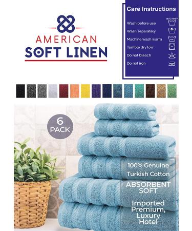 American Soft Linen 100% Turkish Carded Cotton 6-Piece Towel Set - 560 GSM - Super Soft - Light Blue - Buy Online on GoSupps.com