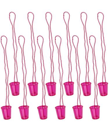Iconikal Shot Glass on Beaded Necklace Hot Pink 12-Pack