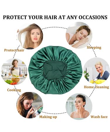 2PCS Large Satin Bonnet Set for Sleeping | Silk Hair Wrap Sleep Cap - Black & Hunter Green | Elastic Band | Big Bonnets for Black Women Hair Care - Buy Online on GoSupps.com