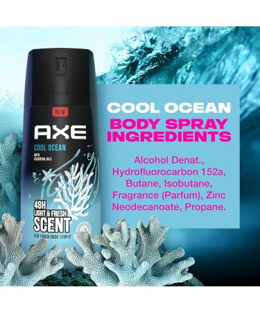 AXE Dual Action Body Spray Deodorant for Men - Cool Ocean Scent, Long Lasting Odor Protection, Aluminum-Free - 4 oz, Pack of 4 - Buy Online on GoSupps.com