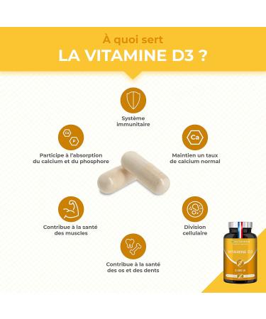 VITAMIN D3 100% Pure 2000 IU 1000% Daily Intake Bone & Teeth Health Immunity 60 Capsules Nutrimea Made in France - Buy Online on GoSupps.com