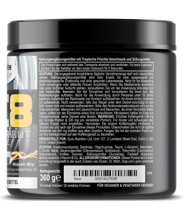 AC8 Pre Workout Booster Tropical - Creatine Beta-Alanine Taurine & Caffeine | 360g Pre-Workout Powder for Optimal Performance - Buy Online on GoSupps.com